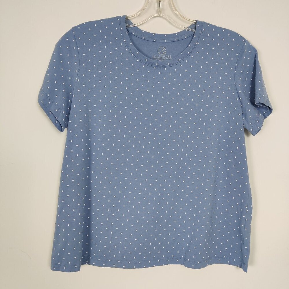 Ecothreads Women's Top Size XL Blue Polka Dot Organic Cotton Summer Resortwear